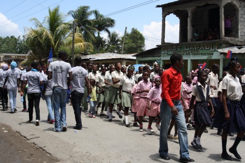 students parading on May 18th, Haitian Flag Day